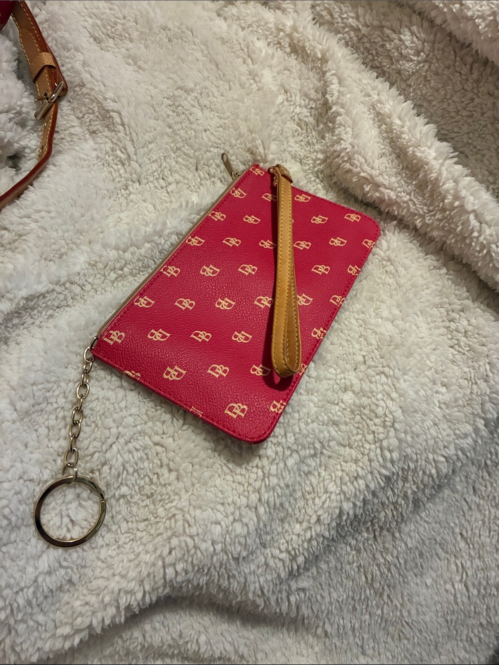 Red Signature Wristlet Clutch with Tan Strap